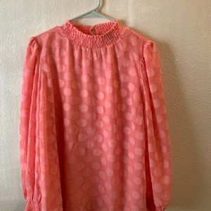 By Design   size large    new pink long sleeve ruffled shirt. 22”W x 27”L